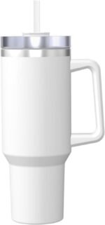 Personalized 40 Oz Tumblers Add Photo Name Text Logo Custom Travel Cup with Handle and Straw Customzable Coffee Tumbler Gifts for Birthday Christmas Fathers Mothers Day, Pure White - Image 2
