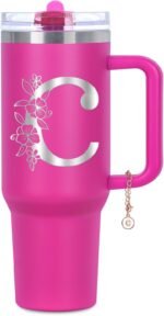Personalized 40 oz Monogrammed Tumbler with Handle & Flip Straw, 100% Leak Proof stainless steel Insulated Tumbler, Customized Initial Funny Gifts for Women Mom Sisters Coworker, C - Image 2