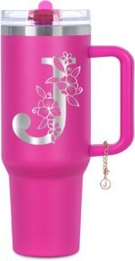 Personalized 40 oz Monogrammed Tumbler with Handle & Flip Straw, 100% Leak Proof stainless steel Insulated Tumbler, Customized Initial Funny Gifts for Women Mom Sisters Coworker, J - Image 2