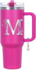 Personalized 40 oz Monogrammed Tumbler with Handle & Flip Straw, 100% Leak Proof stainless steel Insulated Tumbler, Customized Initial Funny Gifts for Women Mom Sisters Coworker, M - Image 2