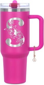 Personalized 40 oz Monogrammed Tumbler with Handle & Flip Straw, 100% Leak Proof stainless steel Insulated Tumbler, Customized Initial Funny Gifts for Women Mom Sisters Coworker, S - Image 2