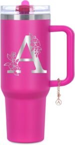 Personalized 40 oz Monogrammed Tumbler with Handle and Flip Straw Lid, 100% Leak Proof stainless steel Insulated Tumbler, Customized Initial Funny Gifts for Women Mom Sisters Coworker, A - Image 2