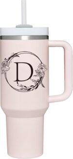Personalized 40oz Tumbler Cup with Initials.Cup with Letter D 40oz Tumbler with Handle.Custom Tumbler Cup with Letter.Initial Monogram Tumbler Mug Gifts for Women Birthday Christmas. - Image 2