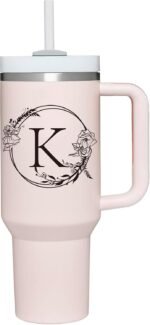 Personalized 40oz Tumbler Cup with Initials.Cup with Letter K 40oz Tumbler with Handle.Custom Tumbler Cup with Letter.Initial Monogram Tumbler Mug Gifts for Women Birthday Christmas. - Image 2