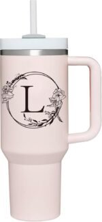 Personalized 40oz Tumbler Cup with Initials.Cup with Letter L 40oz Tumbler with Handle.Custom Tumbler Cup with Letter.Initial Monogram Tumbler Mug Gifts for Women Birthday Christmas. - Image 2