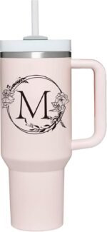 Personalized 40oz Tumbler Cup with Initials.Cup with Letter M 40oz Tumbler with Handle.Custom Tumbler Cup with Letter.Initial Monogram Tumbler Mug Gifts for Women Birthday Christmas. - Image 2