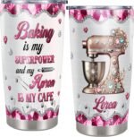 Personalized Baking Tumblers 20oz 30oz Jewelry Style Printed Insulated Cup Travel Mug with Lid Custom Name Cooking Themed Gifts For Pastry Chef Baker Women Girls Who Loves to Bake - Image 2