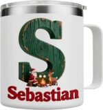Personalized Christmas Insulated Coffee Mug with Handle – Custom Rustic Initial Letter [A] Double Wall Stainless Steel Travel Tumbler for Drinks – Unique Holiday Gift for Men, Women, & Kids(B116) - Image 2