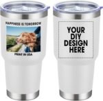 Personalized Custom Tumbler Print in USA 30oz Stainless Steel Coffee Cup with Lid & Straw Double Wall Insulated Tumbler with Colorful Text Logo Photo - Image 2