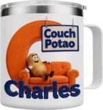 Personalized Funny 'Couch Potato' Insulated Mug with Lid & Handle | Custom Name & Initial Tumbler | Humorous Gift for Dad, Husband, Men, Friends, TV Lovers(B202) - Image 2
