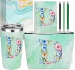 Personalized Gifts Monogrammed Birthday Gifts for Women, Boss Teacher Appreciation Christmas Initial 20 oz Tumbler, Makeup Bag Cup Ballpoint Pens Journal Notebook 6 Set, (Aesthetic Green Flower D) - Image 2