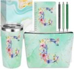 Personalized Gifts Monogrammed Birthday Gifts for Women, Cowerker Wife Sister Wedding Christmas Initial 20 oz Tumbler, Makeup Bag Cup Ballpoint Pens Journal Notebook 6 Set, (Aesthetic Green Flower C) - Image 2