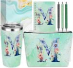 Personalized Gifts Monogrammed Birthday Gifts for Women, Her, Teacher Mother in Law Wedding Christmas Initial 20 oz Tumbler, Makeup Bag Cup Pens Journal Notebook 6 Set, (Aesthetic Green Flower M) - Image 2