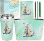 Personalized Gifts Monogrammed Birthday Gifts for Women, Mama New Mom Thanksgiving Wedding Christmas Initial 20 oz Tumbler, Makeup Bag Cup Pens Journal Notebook 6 Set, (Aesthetic Green Flower L) - Image 2