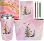 Personalized Gifts Monogrammed Birthday Gifts for Women, Mama New Mom Thanksgiving Wedding Christmas Initial 20 oz Tumbler, Makeup Bag Cup Pens Journal Notebook 6 Set, (Aesthetic Pink Flower L) - Image 2