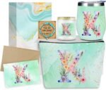 Personalized Gifts Monogrammed Birthday Gifts for Women, Soul Sister Bachelorette Party Wedding Christmas Initial Wine Tumbler Makeup Bag Scented Candle Bracelet Set, (Aesthetic Green Flower K) - Image 2
