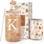 Personalized Gifts for Women, Monogrammed Gifts for Women, Initial 16 oz Glass Cups With Lids and Straws, Customized Mug, Personalized Birthday Gifts Christmas Gifts for Her Mom Friend Woman, K - Image 2