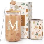Personalized Gifts for Women, Monogrammed Gifts for Women, Initial 16 oz Glass Cups With Lids and Straws, Customized Mug, Personalized Birthday Gifts Christmas Gifts for Her Mom Friend Woman, M - Image 2