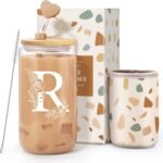 Personalized Gifts for Women, Monogrammed Gifts for Women, Initial 16 oz Glass Cups With Lids and Straws, Customized Mug, Personalized Birthday Gifts Christmas Gifts for Her Mom Friend Woman, R - Image 2