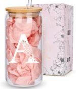 Personalized Gifts for Women, Monogrammed Glass Cups with Lids and Straws, Custom Tumbler, Cute Customized Mug, Aesthetic Stuff, Initial Iced Coffee Cup, Drinking Glasses, Birthday Teacher Gifts, A - Image 2