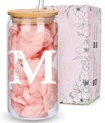 Personalized Gifts for Women, Monogrammed Glass Cups with Lids and Straws, Custom Tumbler, Cute Customized Mug, Aesthetic Stuff, Initial Iced Coffee Cup, Drinking Glasses, Birthday Teacher Gifts, M - Image 2