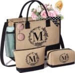 Personalized Gifts for Women Tote Bag, Initial Jute Tote Bag & Makeup Bags Monogrammed Beach Bag w/ Zipper, Birthday Valentines Day Gifts for Women Her Friends Mom Daughter Sister Girlfriend Teacher - Image 2