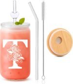 Personalized Gifts for Women – 16oz Initial Glass Cup with Lid & Straw – Custom Bridesmaid Tumbler for Wedding Party, Bachelorette Party,Christmas,Birthday,or Thank You Gift-T - Image 2