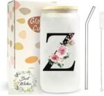 Personalized Gifts for Women,16 oz Custom Mug, Monogrammed Initial Glass Cups with Lids and Straws, Cute Glass Coffee Tumbler, Custom Gifts for Women, Teacher, Friends (Z) - Image 2