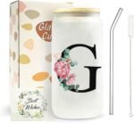 Personalized Gifts for Women,16 oz Custom Mug, Monogrammed Initial Glass Cups with Lids and Straws, Cute Glass Coffee Tumbler, Personalized Gifts for Christmas, Birthday (G) - Image 2