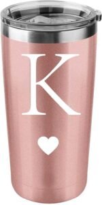 Personalized Initial Gifts 20 Ounces Stainless Steel Travel Car Tumbler Rose Gold Insulted Mug Wedding Bridesmaid Birthday Graduation Gift for Men Women Monogrammed Gift (K) - Image 2