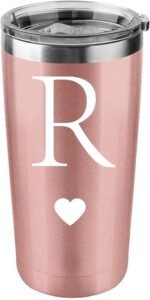 Personalized Initial Gifts 20 Ounces Stainless Steel Travel Car Tumbler Rose Gold Insulted Mug Wedding Bridesmaid Birthday Graduation Gift for Men Women Monogrammed Gift (R) - Image 2