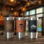 Personalized Leather Travel Tumbler, Custom Engraved Stainless Steel Cup, Custom Name Travel Insulated Cup (Black) - Image 2