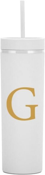 Personalized Letter G Skinny Tumbler.16oz Matte Initial Skinny Tumblers with Lids and Straws.Personalized Custom Slim tumblers Cups Gifts.Novelty Birthday Christmas Gifts for Men Women. - Image 2