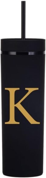 Personalized Letter K Skinny Tumbler.16oz Matte Initial Skinny Tumblers with Lids and Straws.Personalized Custom Slim tumblers Cups Gifts.Novelty Birthday Christmas Gifts for Men Women. - Image 2