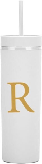 Personalized Letter R Skinny Tumbler.16oz Matte Initial Skinny Tumblers with Lids and Straws.Personalized Custom Slim tumblers Cups Gifts.Novelty Birthday Christmas Gifts for Men Women. - Image 2