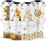 Personalized Sunflower Birthday Gifts for Women, Monogrammed 40oz Customized Tumblers Gifts with Initial Name for Grandma Mom Aunt Sister on Mothers Day, Custom Name Cups Gift for Her Female - Image 2