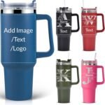 Personalized Tumbler With Handle-Custom 40oz Travel Cup With Lid And Straw-Laser Engraved With Name,Logo,Text,Image-Personalized Gifts For Mom,Dad,Birthday - Image 2