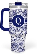 Personalized Tumbler with Handle 40oz, Monogrammed Tumbler with Letter Q, Initial Gifts for Women Girls, Insulated Coffee Cup with Straw, Custom Gift for Birthday Christmas Mothers Day - Image 2