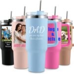 Personalized Tumbler with Handle and Straw, Ships Next Day - 40 Oz Custom Insulated Stainless Steel Tumblers with Name, Customized Travel Coffee Cup, Personalized Photo Gift for Dad, Husband - Image 2