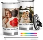 Personalized Tumbler with Photo Text Logo, Made in USA 20 oz Custom Stainless Steel Coffee Mug with Lid, Custom Cup Gift for Dad, Mom, Friends - Image 2