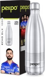 Pexpo Echo DLX Hot & Cold ISI Certified Flask | 1000ml | 33 oz Stainless Steel Water Bottle Silver| Office Bottle | Workout | Travelling | Home - Image 2