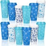 Pickmesh 12 Pack Winter Reusable Coffee Cup 16 oz Winter Tumblers with Lid Plastic Coffee Mug Travel Mug Thanks Gifts for Hot and Cold Drinks(Snowflake) - Image 2
