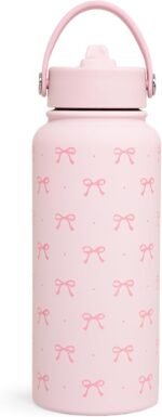Pink Bow Water Bottle Stainless Steel Insulated Vacuum 32oz with Lid, Gifts for Women Girls Teens Birthday Christmas - Image 2