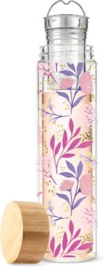 Pinky Up Blair Travel Tea Infuser Mug, Double Walled Insulated Travel Tumbler with Loose Leaf Tea Strainer, Travel Coffee Mug, Keeps Drinks Hot or Cold, 16 oz, Botanical Design - Image 2