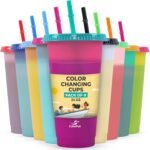Plastic Tumblers with Lids and Straws - 9 Packs 24oz Color Changing Cups Thick Plastic Cups With Lids And Straws-Reusable Cup With Lids And Straws-Kids Cup With Straws And Lids-SmoothieCup - Image 2