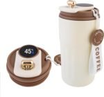 Portable Coffee Mug, Stainless Coffee Tumbler With Temperature Display, Smart insulated coffee mug with lid fot Summer Cold Storage Car (White Brown) - Image 2