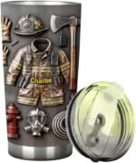 Proud Firefighter - Personalized Firefighter Tumbler Stainless Steel Insulated Travel Mug With Lid Straw For Coffee Water Hot Cold Drinks Fire Rescue Gifts - Image 2