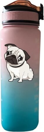 Pug Dog 32 oz Water Bottle with Times Marker to Drink and Straw, Carrying Strap, Leakproof BPA-Free, Ensure You Drink Enough Water for Fitness, Gym, Camping, Outdoor Sports - Image 2