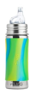 Pura Kiki 11oz/325ml Stainless Steel Sippy Cup Bottle w/Sleeve, Plastic-Free MadeSafe Certified, Medical-Grade XL Silicone Sipper Spout Fast Flow Rate for Kids, Toddlers, Babies & Infant - Aqua Swirl - Image 2