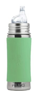 Pura Kiki 11oz/325ml Stainless Steel Sippy Cup Bottle w/Sleeve, Plastic-Free, MadeSafe Certified, Medical-Grade XL Silicone Sipper Spout Fast Flow for Kids, Toddlers, Babies & Infant - Moss - Image 2